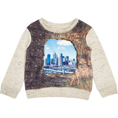 Mini boys ecru city print sweatshirt